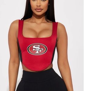 San Francisco 49ers bustier corset lace up crop top red black white